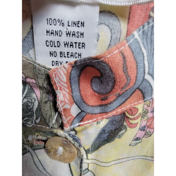 Citron Santa Monica Womens Linen Asian Print Button-Up Shirt Large 3/4 Sleeve - Picture 4 of 7